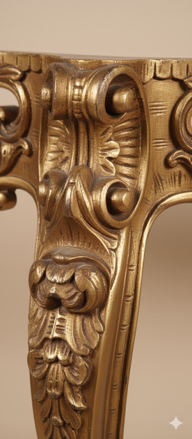 NADİR BULUNAN: 1920'ler Fransız Barok & Rokoko El Oyma Antika Konsol (Half-Moon Tarzı) - Gürgen Ağacı - Görsel 3