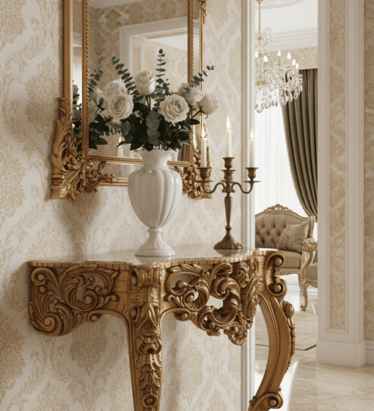 NADİR BULUNAN: 1920'ler Fransız Barok & Rokoko El Oyma Antika Konsol (Half-Moon Tarzı) - Gürgen Ağacı